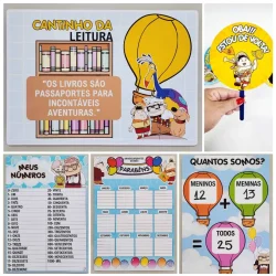 Material escolar e atividades educativas para sala de aula.