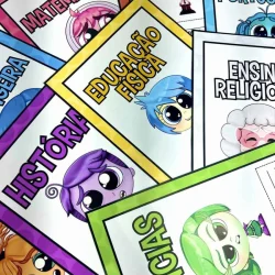Cadernos coloridos de atividades educativas para crianças.