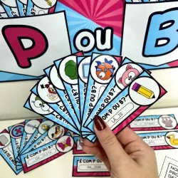 Jogo de cartas com imagens de objetos e animais para aprender P ou B.