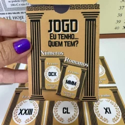 Jogo educativo com números romanos e cardápios de quem tem.