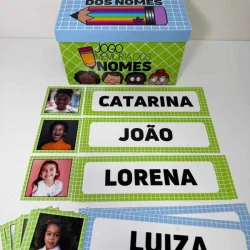 Jogo da memória com nomes e fotos de crianças para educação.