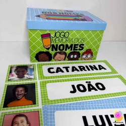 Jogo da memória com nomes de crianças para atividades educativas.