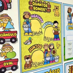 Quadro com atividades sobre identidade e união infantil.