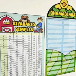 Silabário simples com letras e imagens para crianças.