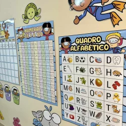 Quadro alfabético e tabela de números para crianças.