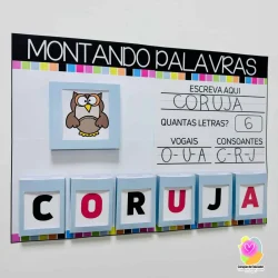 Atividade educativa com letras e coruja para crianças.