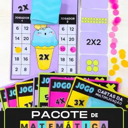 Cartas de multiplicação e jogo educativo de matemática para crianças.