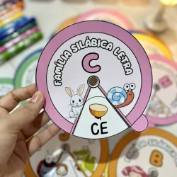 Roleta silábica com a letra C e figuras de coelho e caracol.