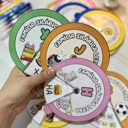 Roleta silábica colorida para atividades educativas de leitura.