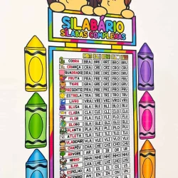 Silabário colorido com sílabas simples e complexas para educação infantil.