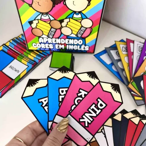 Cartas de cores em inglês para crianças, jogo educativo.