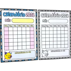 Calendário 2026 com espaço para anotações mensais e aniversariantes.