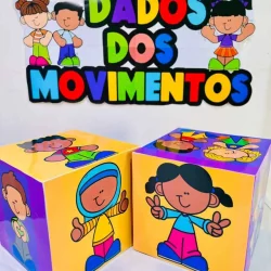 Blocos educativos com personagens infantis para ensinar movimentos.
