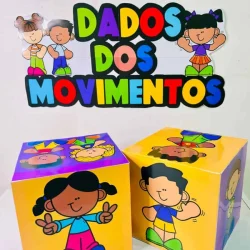 Blocos educativos com crianças e cartaz de Dados dos Movimentos.