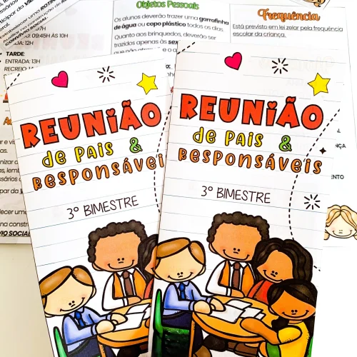 Cartaz colorido para reunião de pais responsáveis na escola.