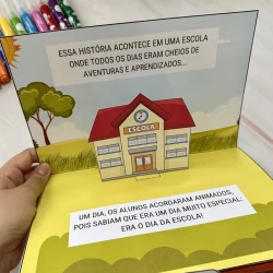 Livro infantil 3D sobre o dia na escola com história e aprendizado.