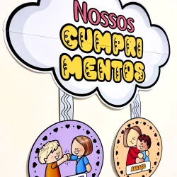 Cartaz com mensagens de cumprimentos e abraços para crianças.