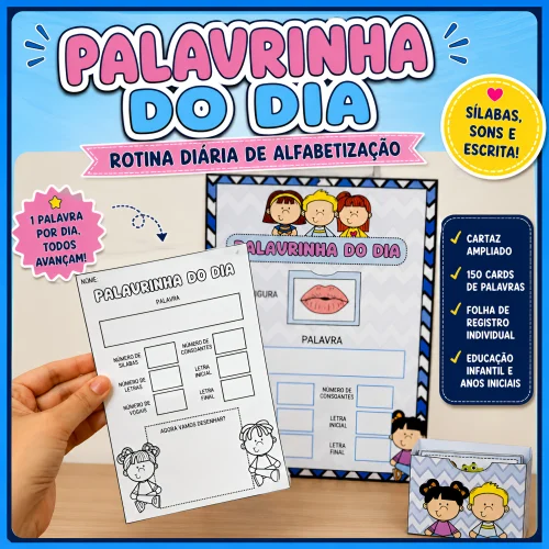 Atividades de alfabetização com palavras do dia para crianças.