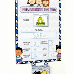 Cartaz educativo com a palavra 'Sapo' e ilustrações de crianças.