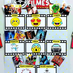 Quadro com gêneros de filmes para atividades educativas.