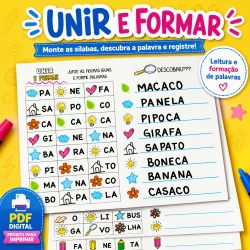 Atividades educativas para crianças com palavras e figuras.