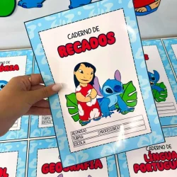 Caderno de recados com personagem Lilo e Stitch para volta às aulas.