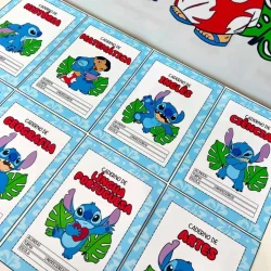 Cadernos de atividades do Stitch para volta às aulas com personagens Disney.
