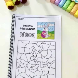 Atividade de pintura direcionada de Páscoa com desenho de coelho para colorir.