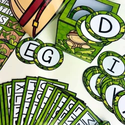 Jogo de bingo com tema de safari e letras do alfabeto para crianças.