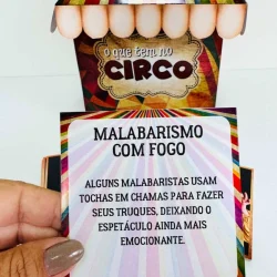 Cartaz sobre malabarismo com fogo no circo com cores vibrantes.