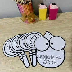 Material didático sobre o ciclo da água para crianças.