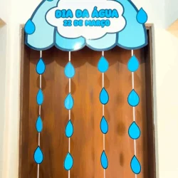 Decoração de chuva com gotas azuis para o Dia da Água.
