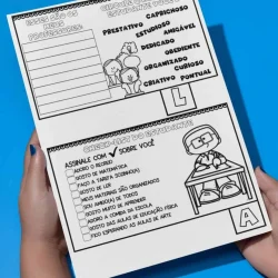 Atividades escolares para o Dia da Escola com desenhos e lista de verificação.