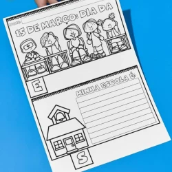 Atividade escolar para o Dia da Escola com desenhos para colorir.