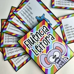 Cartões de leitura com tema de elefante e palavras em português.