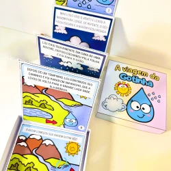 Ilustração de gotinha de água em uma história educativa para crianças.