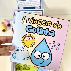 Livro infantil sobre a viagem da gotinha de água com personagens divertidos.