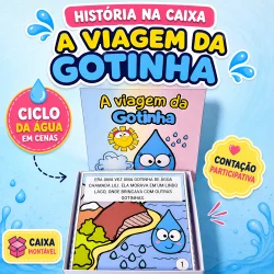 Ilustração de gotinha de água com cenário de lago e natureza.