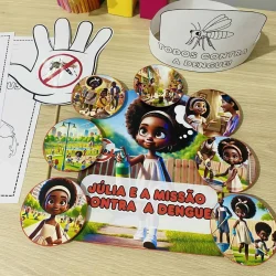 Material educativo infantil sobre prevenção da dengue.