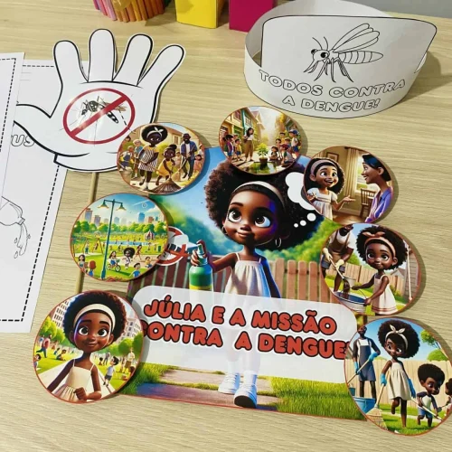 Material educativo infantil sobre prevenção da dengue.