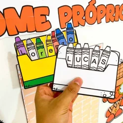 Atividade educativa com cores e nomes próprios para crianças.