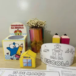 Itens de papelaria e decoração para o Dia da Escola.