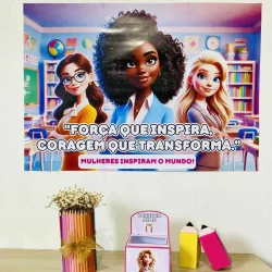 Imagem de mulheres inspiradoras com mensagem de força e coragem.