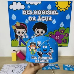 Material educativo para o Dia Mundial da Água com personagens e atividades.