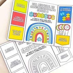 Material de apoio sobre autismo, incluindo símbolos e mitos, para conscientização e educação.