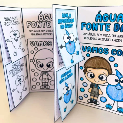 Material educativo sobre a importância da água para crianças.