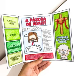 Lapbook de Páscoa Cristã com símbolos e mensagens religiosas.