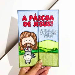Lapbook de Páscoa com Jesus e o cordeiro, tema cristão de ressurreição.