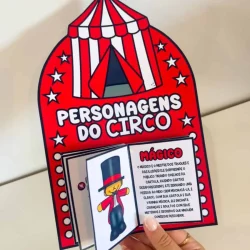 Livro interativo com personagens do circo para crianças.