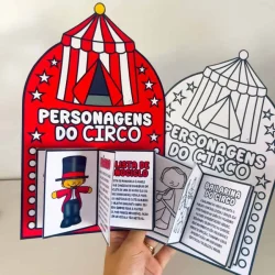 Livro interativo com personagens do circo para crianças.